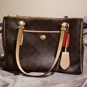 Coach Brown & Tan Carry All Tote Bag Purse